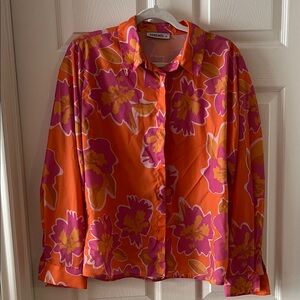 Women's Floral Button Down Shirt - Orange and Pink